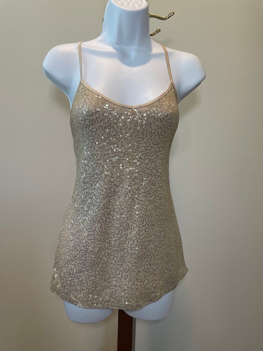 Express Size M Gold Sequin Strappy Tank Top